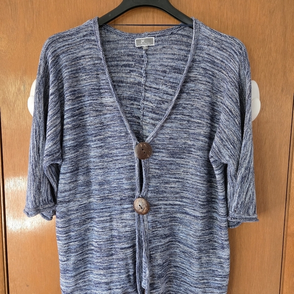 JM Collection Blue Knit Jacket Relaxed Fit - Picture 1 of 5